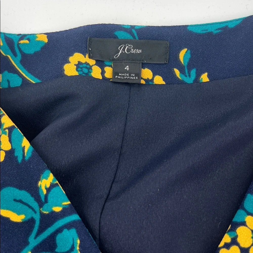 J.Crew Golden floral wrap dress in‎ 365 crepe Navy/Yellow mature office